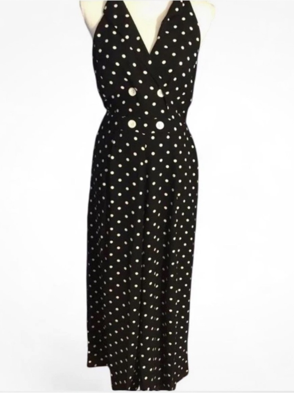Vintage retro black/white polka dot halter jumpsuit